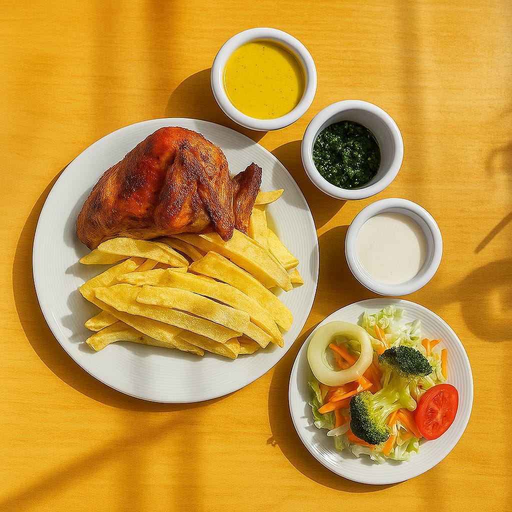 Resultado enriquecidos en la SERP de Google al buscar '1 4 pollo a la brasa'